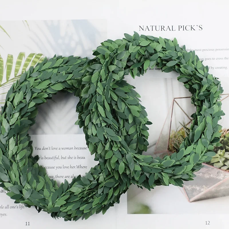 Christmas Wreath Fake - 7 เมตรลวดเหล็กสีเขียว Leaf Vine งานแต่งงานตกแต่งดอกไม้พวงหรีดตกแต่งคริสต์มาสสําหรับ Home