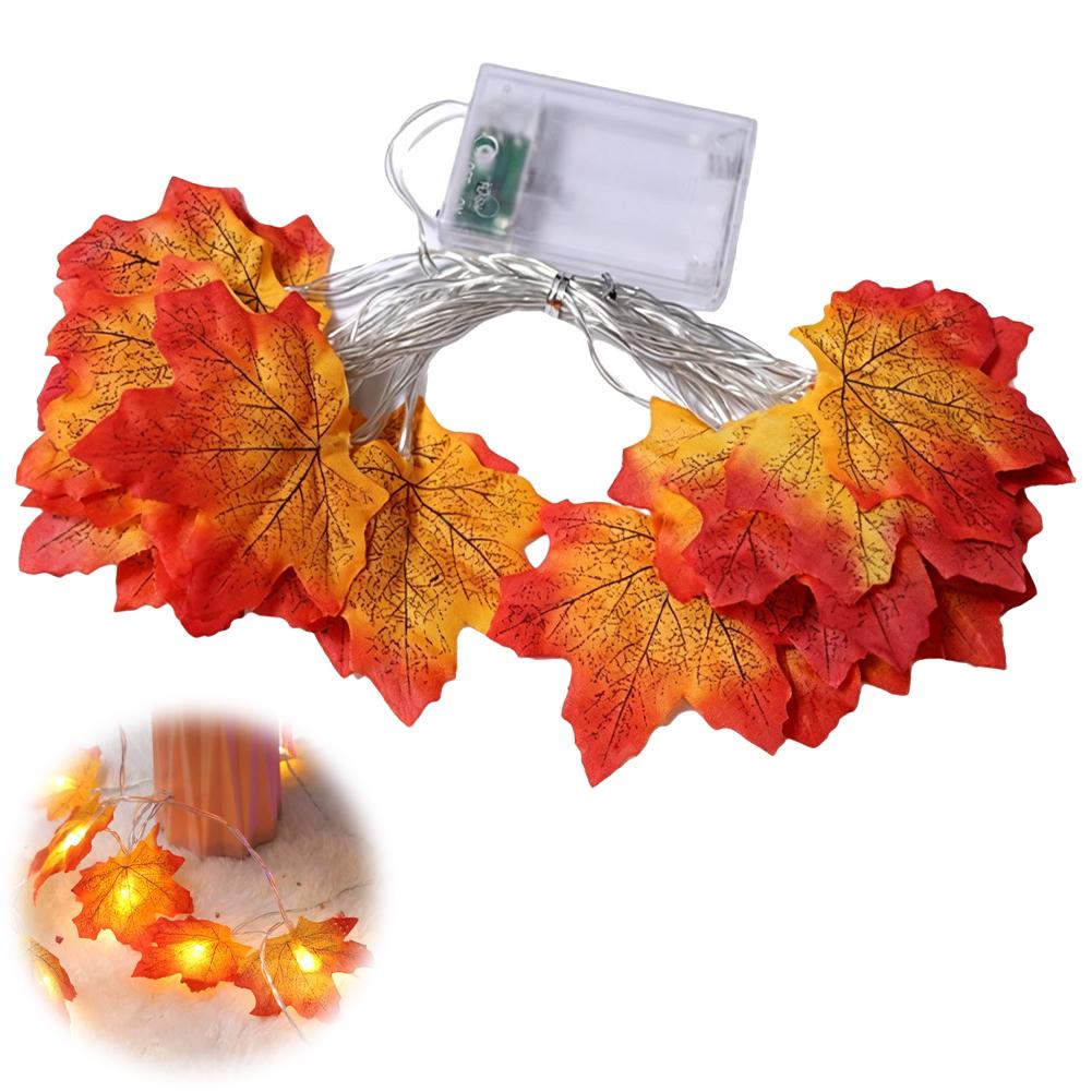 Led Fairy String Lights - ไฟประดับรูปใบเมเปิลแบบสายไฟ LED ใช้แบตเตอรี่ กันน้ำระดับ IP44 ไฟประดับใบไม้ร่วงสำหรับตกแต่งบ้านในช่วงวันขอบคุณพระเจ้าและฤดูใบไม้ร่วง