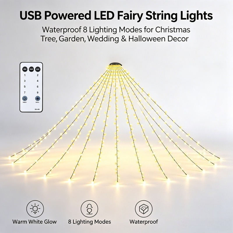 Led Fairy String Lights - ไฟประดับ LED แบบ USB กันน้ำ สำหรับตกแต่งต้นคริสต์มาส