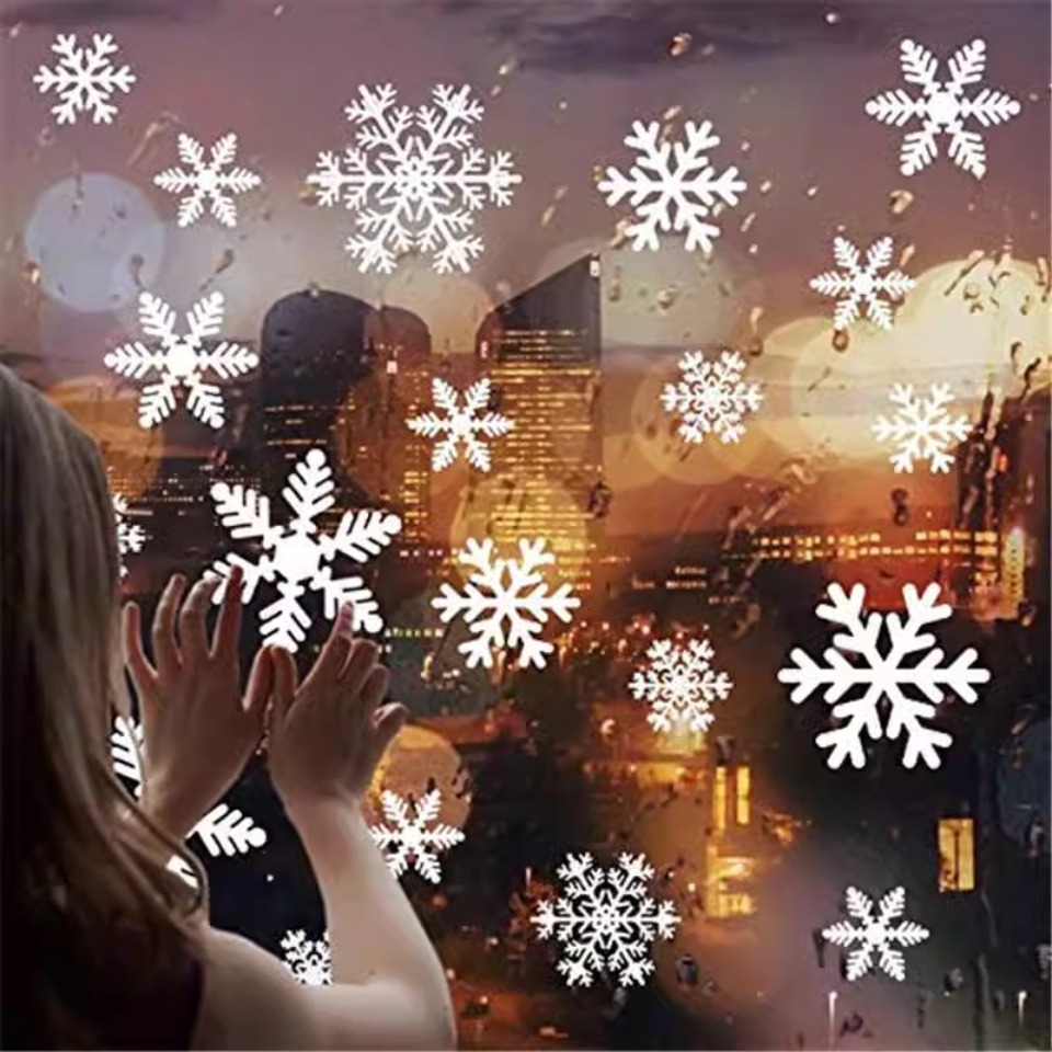 Snowflake Window Decal - สติ๊กเกอร์ติดหน้าต่างลายเกล็ดหิมะ 1 ชุด สติ๊กเกอร์คริสต์มาสแบบใช้แล้วทิ้ง ของตกแต่งวันหยุดสำหรับบ้าน ห้องนั่งเล่น