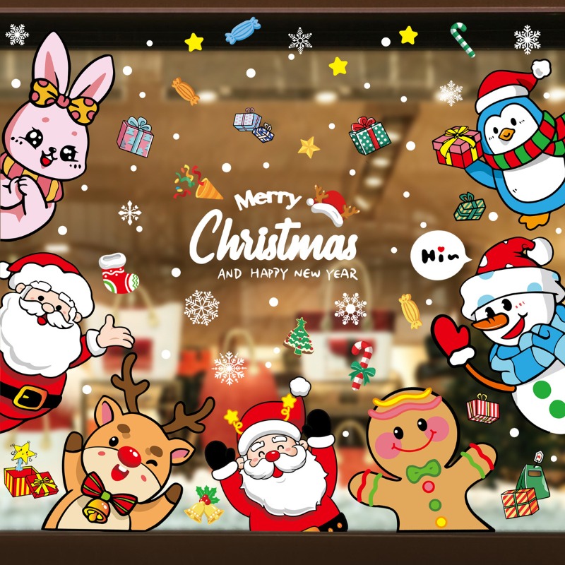 Snowflake Window Decal - 2025 คริสต์มาสตกแต่งสติกเกอร์หน้าต่างกระจก Snowman Snowflake ไฟฟ้าสถิตสติ๊กเกอร์ติดผนัง Happy