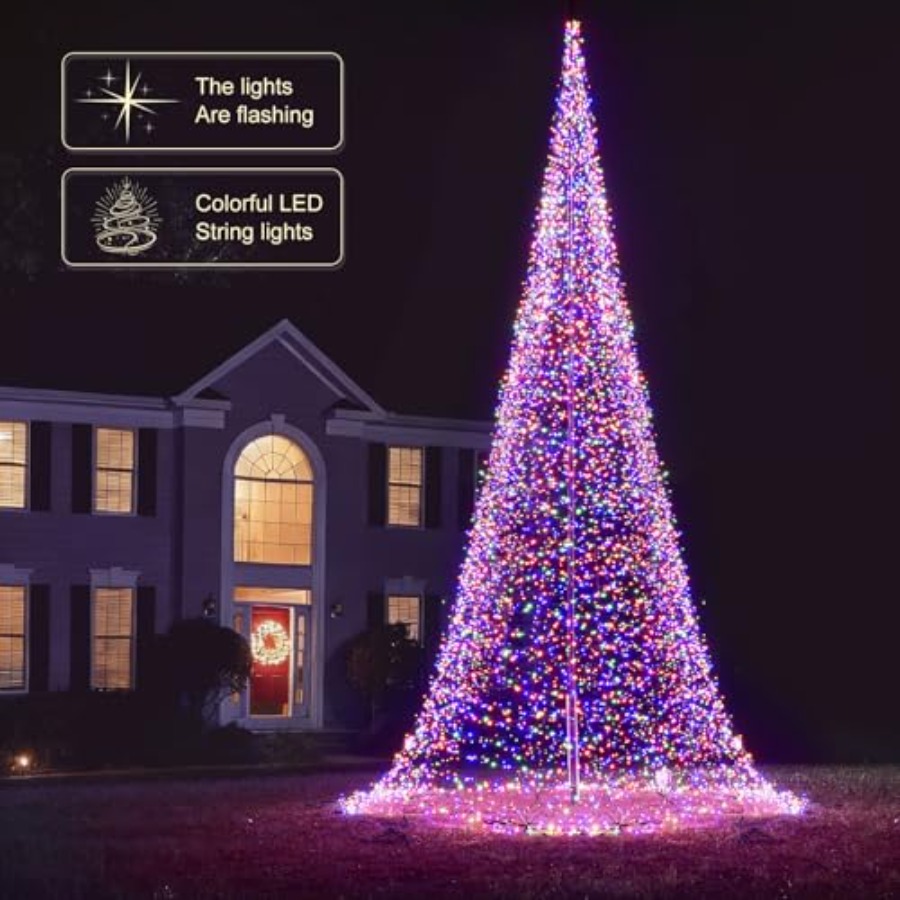 เสาธงกลางแจ้งพร้อมไฟ LED ต้นคร - Christmas Lights Outdoor บทวิจารณ์และราคา